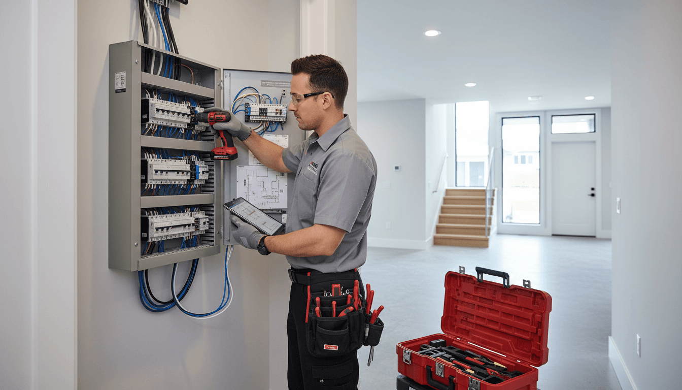 Licensed electrician performing panel upgrade installation