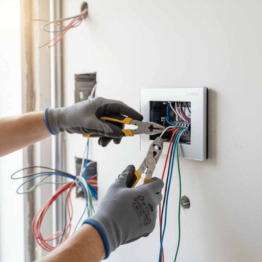 Electrician installing and working on an electrical panel
